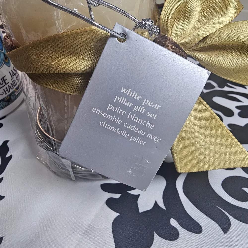 Pier 1 Imports Gift Set. Gold and Cream Candle with Metal Candle holder - Picture 3 of 3